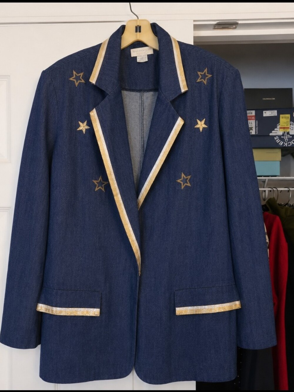 Lew Magram Blue Denim Vintage Blazer With Gold Stars Sz 12